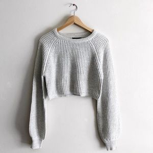 Forever 21 Grey & White Cropped Knitted Sweater